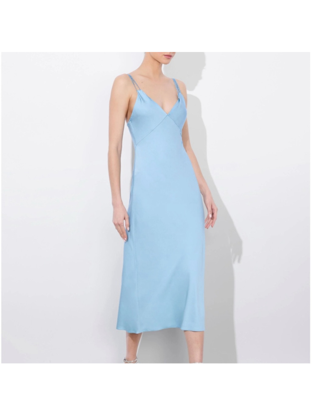 Alice + Olivia Kiro Midi Slip Dress, Mineral Blue - Picture 4 of 10